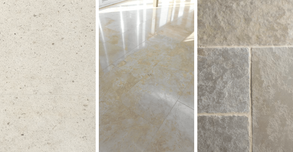Limestone flooring can be honed polished or brushed to achieve different textures and looks