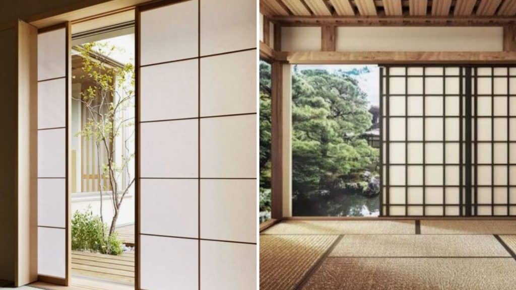 Design elements such as shoji screens are typical for Japandi design