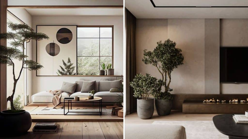 Japandi incorporates earthy tones such as brown, terracotta, green, and charcoal, as well as pops of black and white.