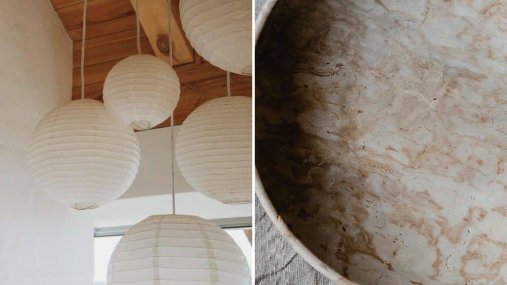 Paper lanterns and imperfections are typical for Japandi style