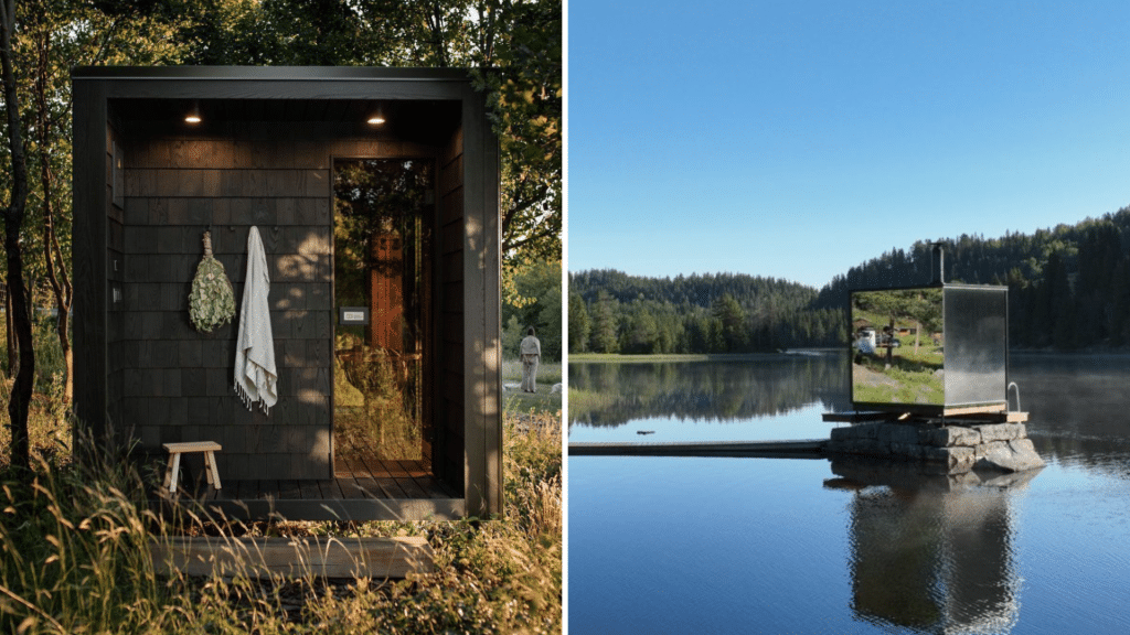 Outdoor sauna styles with mirrored walls